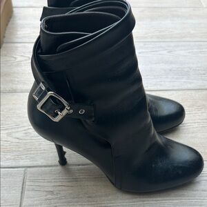 Chloe Black Leather Heeled Ankle Boots with Silver Buckle